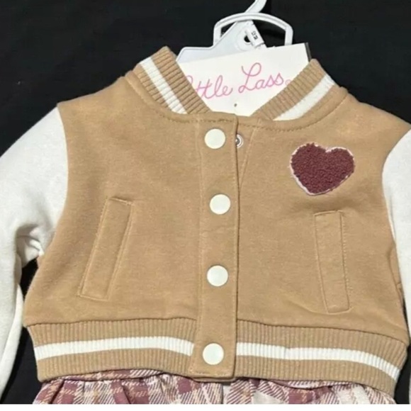 Little Lass Infants Girls 3 Piece Heart Jacket Brown Outfit, Size 12 Months - Picture 3 of 3